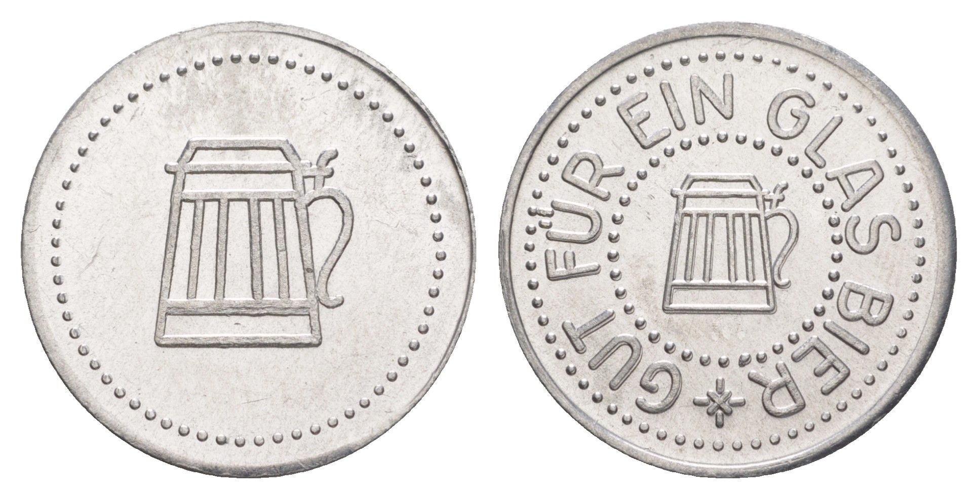 Германия жетон в 1 "стакан пива" ND диаметр 24 мм, вес 1,1 гр алюминий UNC 4638-824