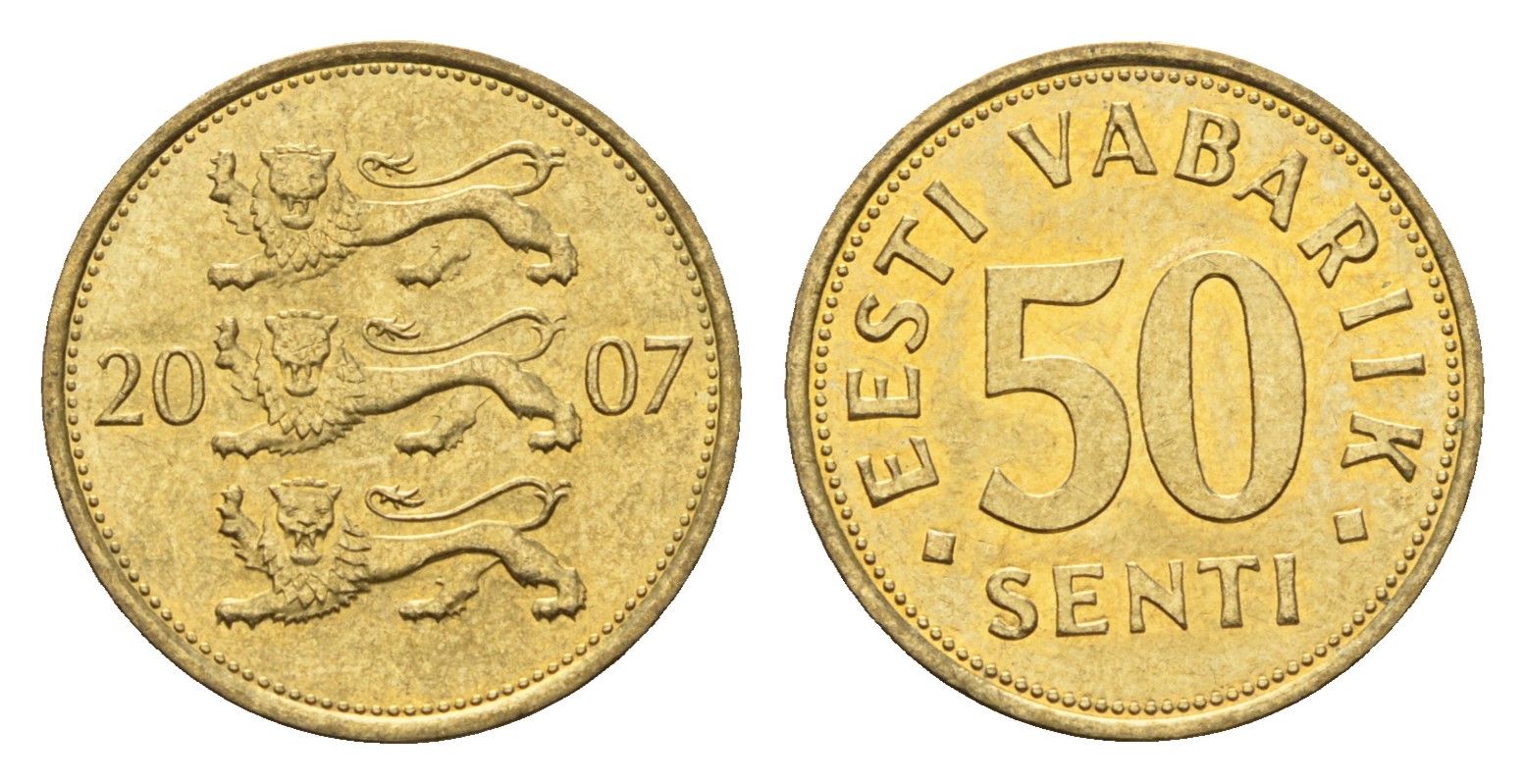 Эстония 50 сентов 2007 KM 24 латунь UNC 4689-742