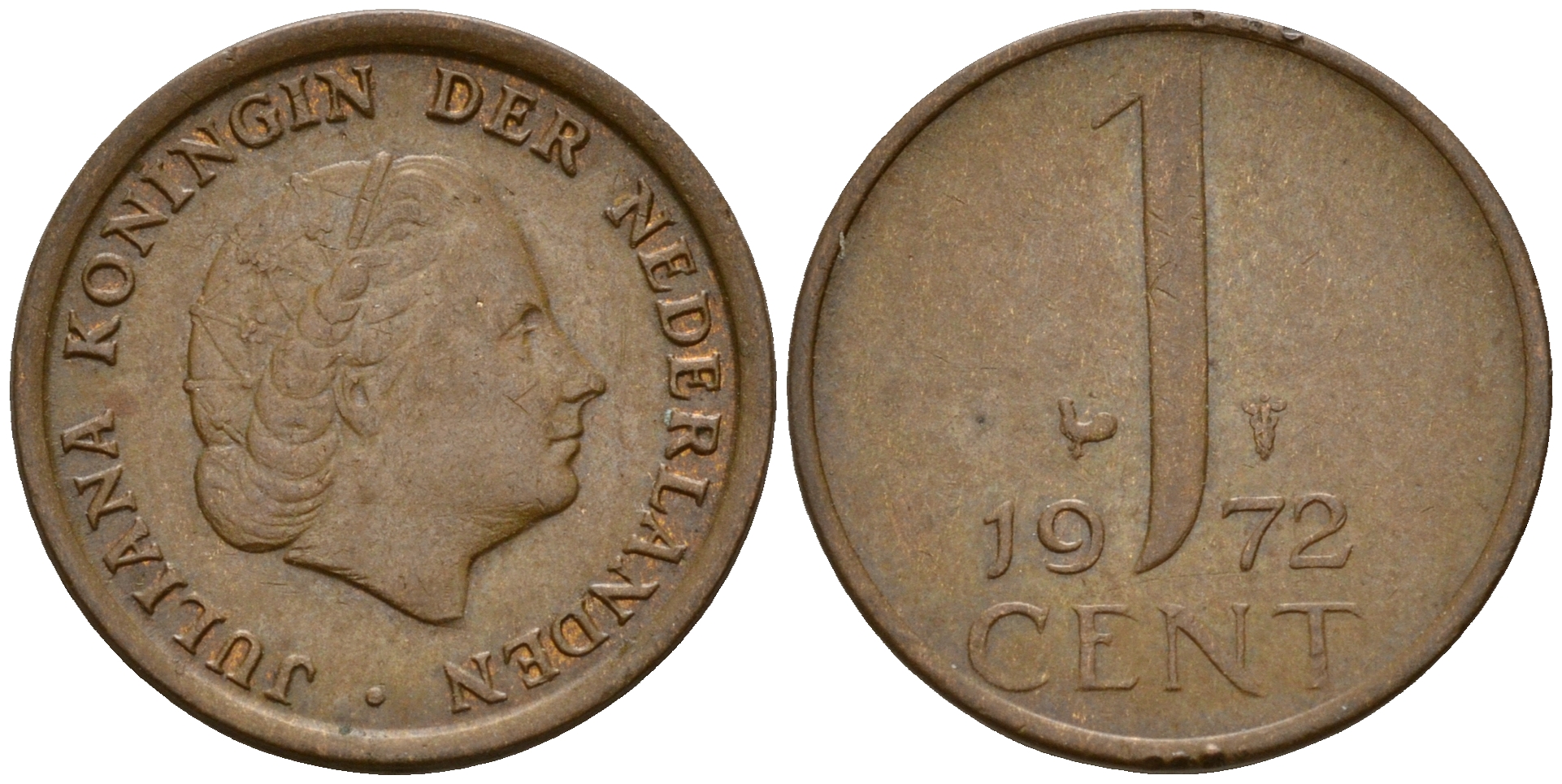Нидерланды 1 цент 1972 Юлиана (1949-1980) KM 180 бронза 4598-256