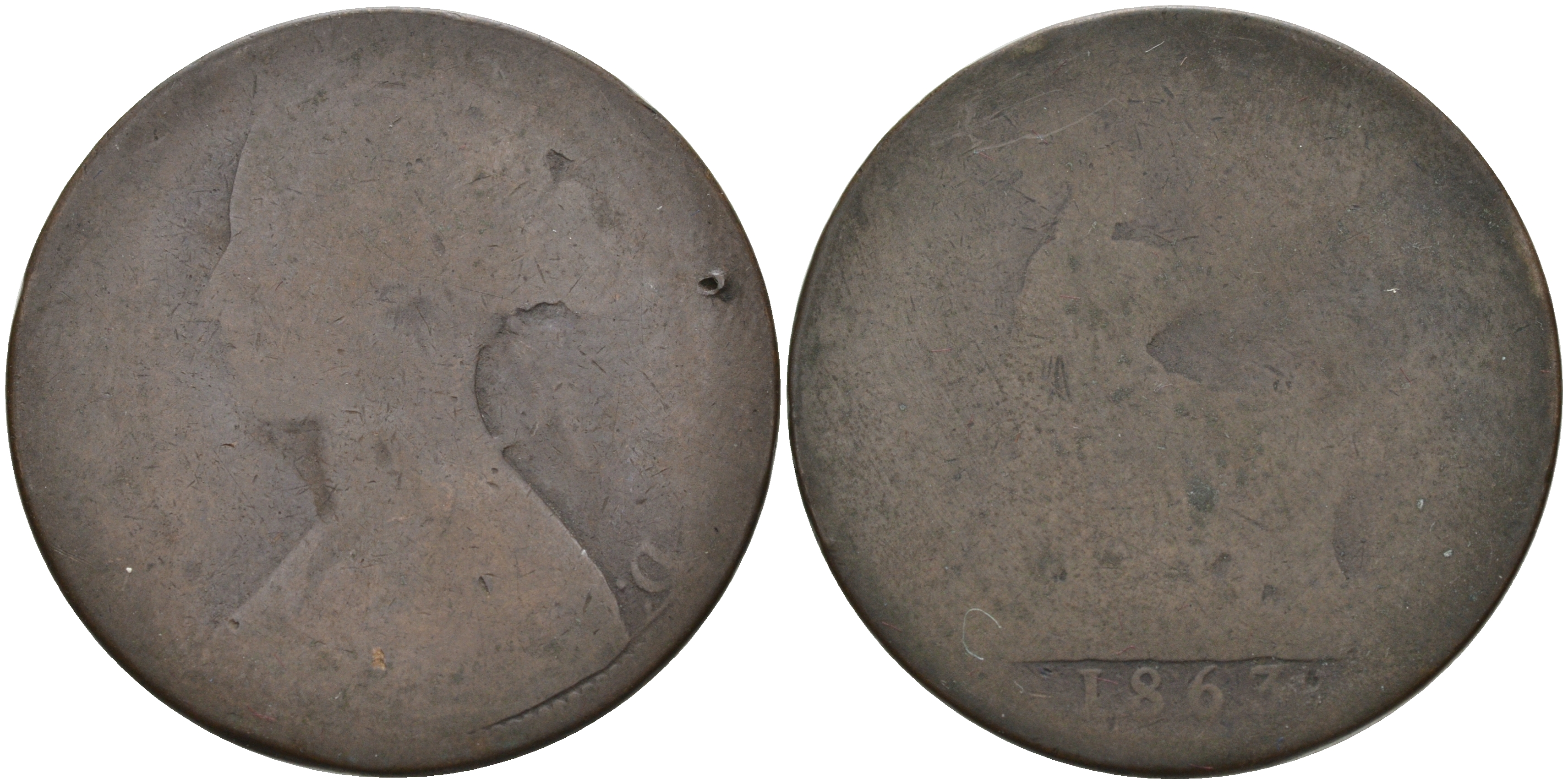 Великобритания 1 пенни 1863 Виктория (1837-1901) KM 749.2, Spink 3954 бронза 75-323