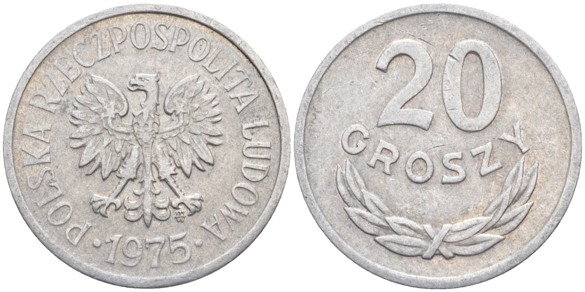 Польша 20 грошей 1975 MW KM A47 алюминий 3336-716