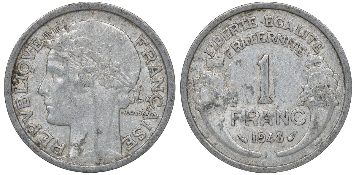 Франция 1 франк 1948 KM 885a.1 алюминий 4163-444