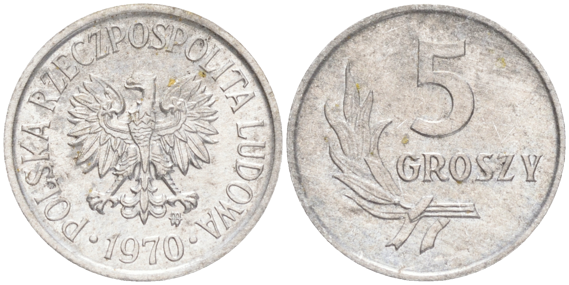 Польша 5 грошей 1970 MW  KM A46, Parchimowicz 204j алюминий 192-159