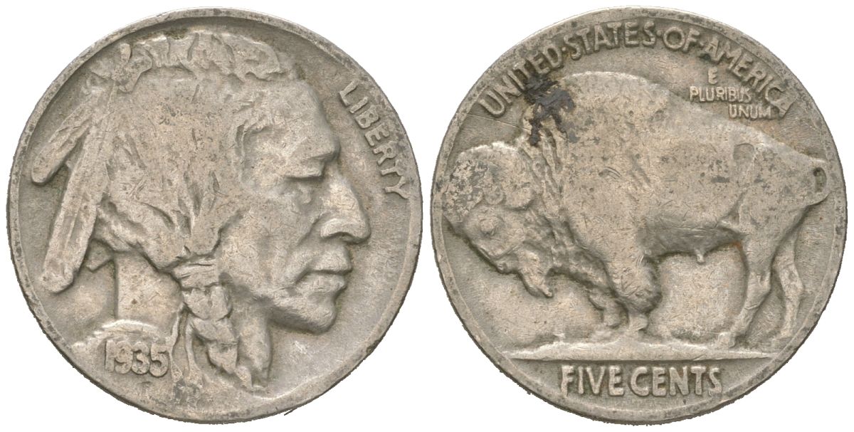 США 5 центов 1935 индеец, бизон KM 134 медно-никель 4614-1169