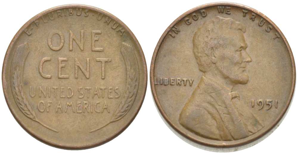 США 1 ЦЕНТ 1951 ЛИНКОЛЬН KM А132 медь цинк 218-548