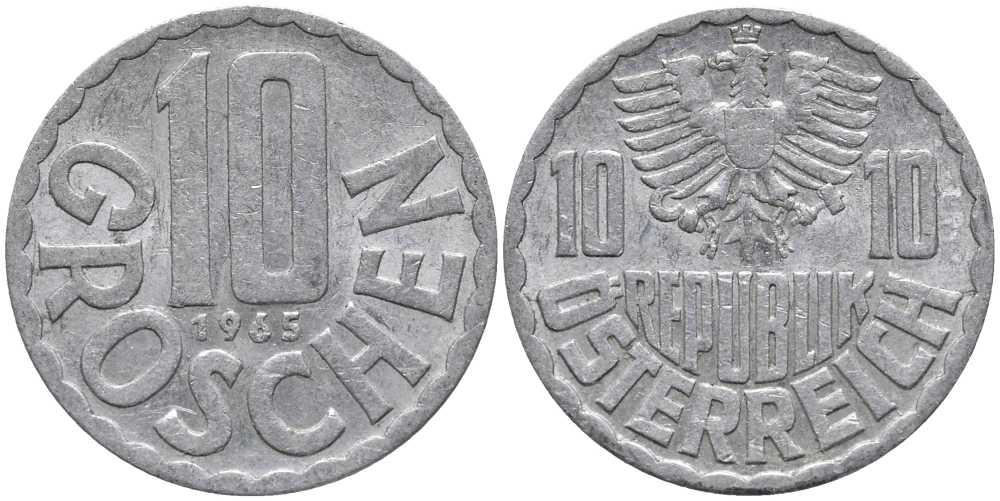 Австрия 10 грошей 1965 KM 2878 алюминий 113-557
