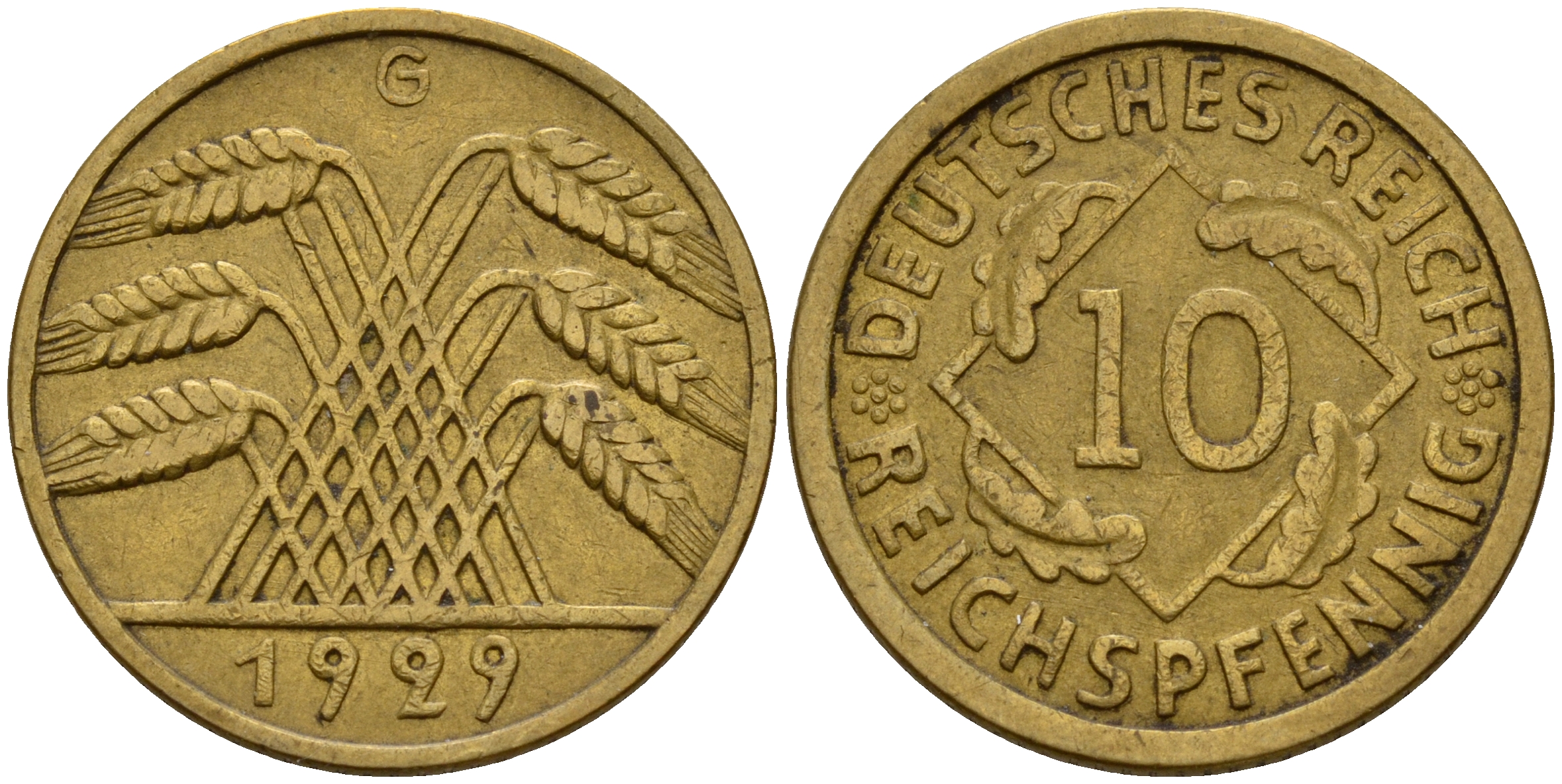 Германия 10 рейхспфеннигов 1929 G J. 317, KM 40 алюминиевая бронза    4603-814