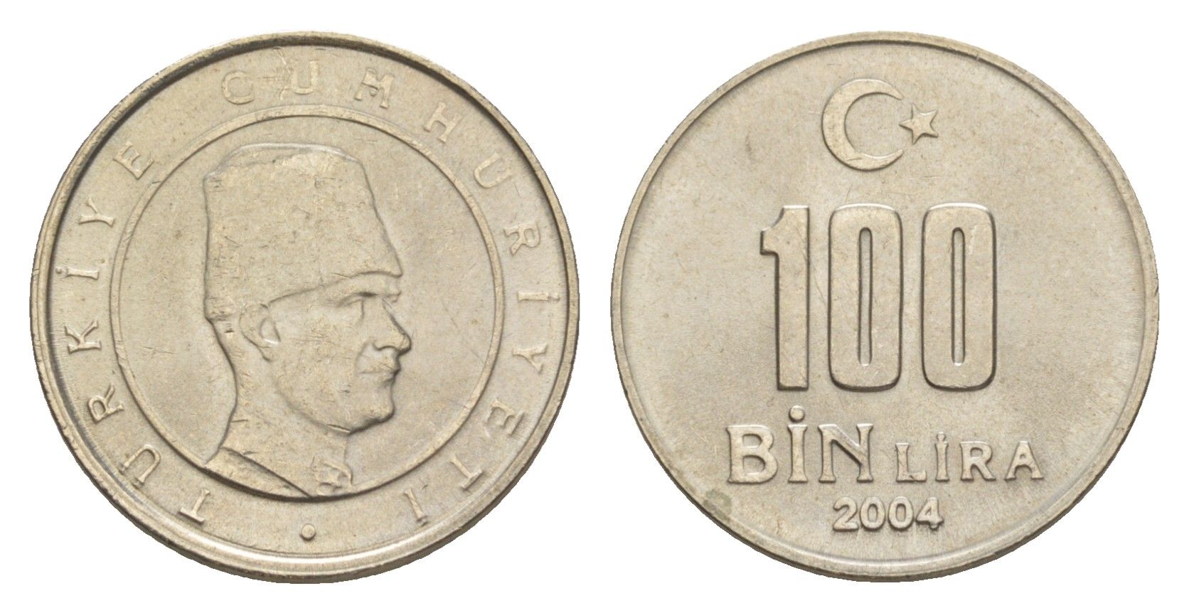 Турция 100000 лир 2004 Кемаль Ататюрк KM 1106 медь цинк никель UNC 4647-656