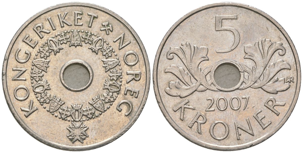 Норвегия 5 крон 2007 Харальд V (1991-) KM 463 медно-никель 4561-335