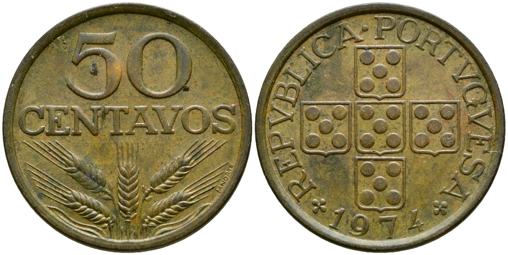 Португалия 50 сентаво 1971 KM 596 бронза 4388-647