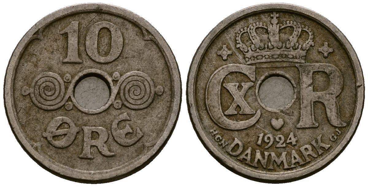 Дания 10 эре 1924 KM 822 медно-никель 4173-719