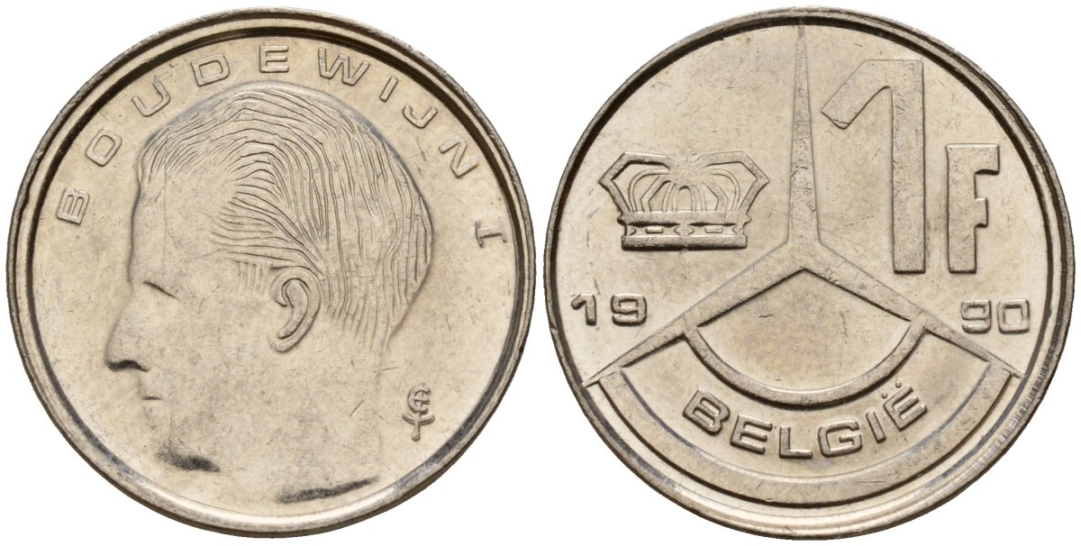 Бельгия 1 франк 1990 Belgie, Бодуэн I (1951-1993) KM 170 нержавеющая сталь 4189-923