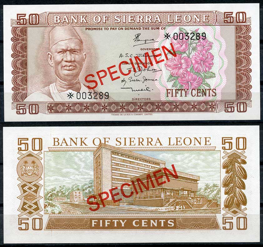 Сьерра-Леоне 50 центов, 1, 2, и 5 емалангени 1978 образец, Specimen, № 003289 Pick 4 s, 5 s, 6 s, 7 s  бумага  UNC (пресс) 451-41-2