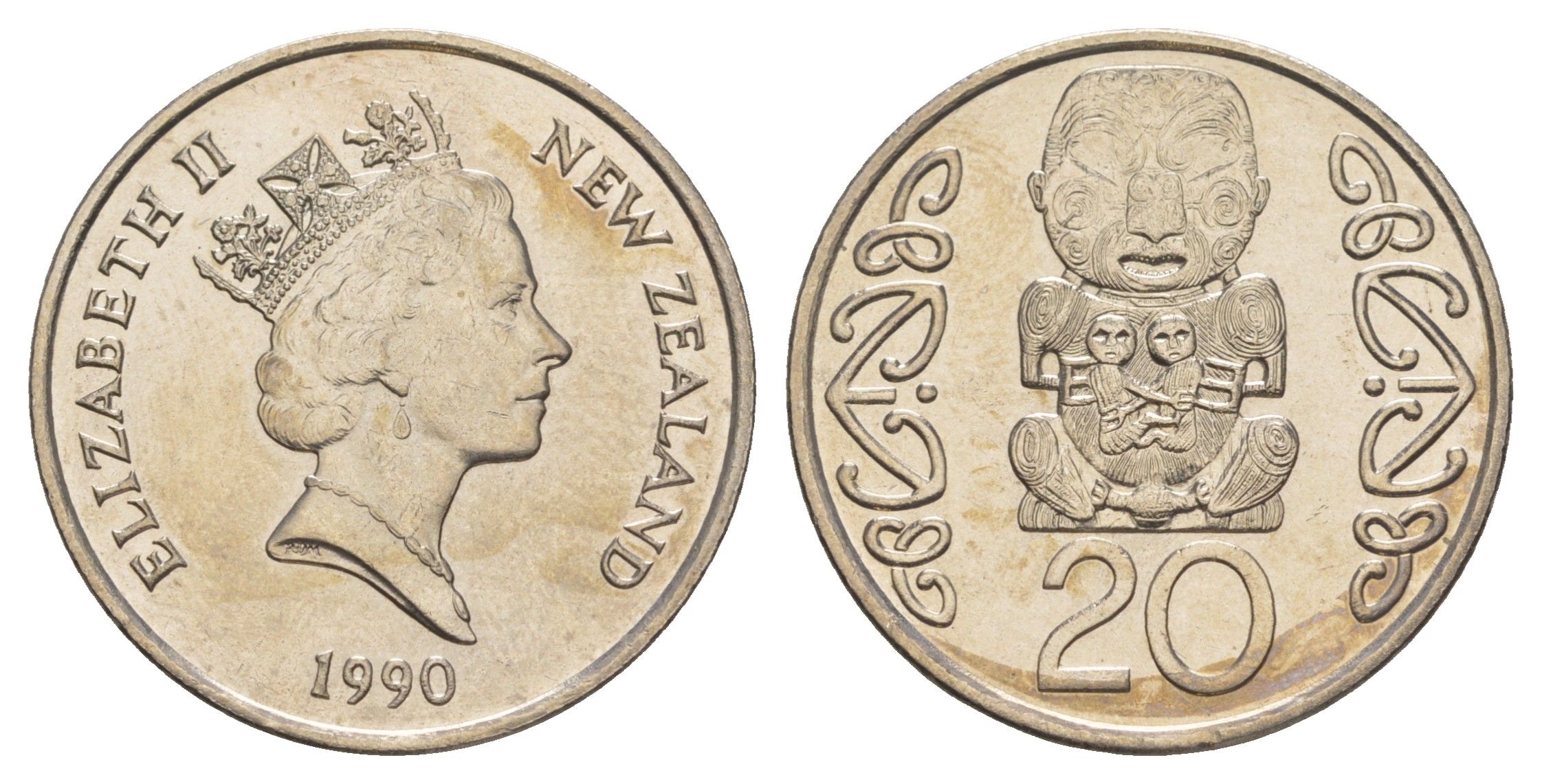 Новая Зеландия 20 центов 1990 Елизавета II (1952-2022), идол Пукаки KM 81 медно-никель UNC 84-122