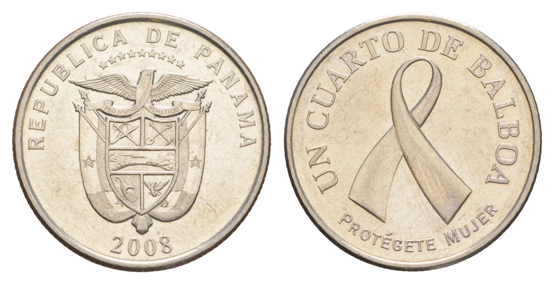 Панама 1/4 бальбоа (25 сентесимо) 2008 Рак молочной железы KM 137 медь плакированная медно-никелем UNC 4642-721