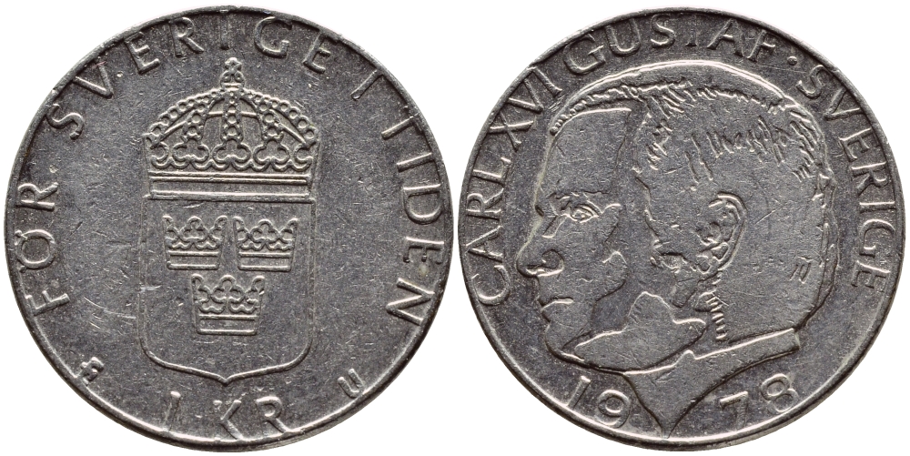 Швеция 1 крона 1978 Карл XVI Густав (1973- ) KM 852 медь плакированная медно-никелем 4397-914