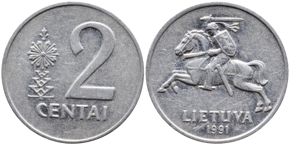 ЛИТВА 2 ЦЕНТА 1991 KM 86 алюминий 4393-834