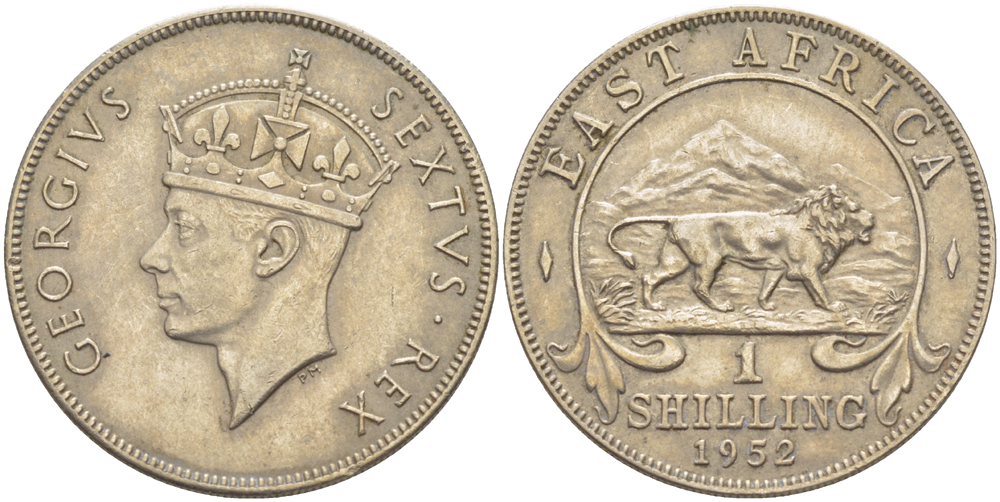 Британская Восточная Африка 1 шиллинг 1952 Георг VI (1936-1952) KM 31 медно-никель 216-1032