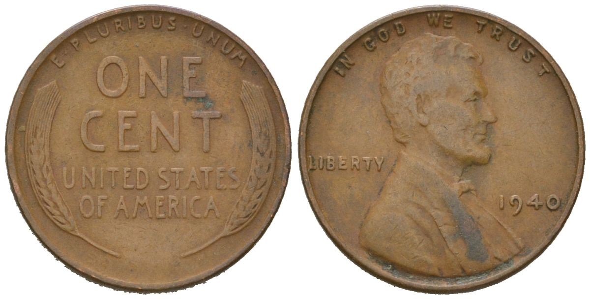 США 1 цент 1940 Авраам Линкольн KM 132 бронза 211-966