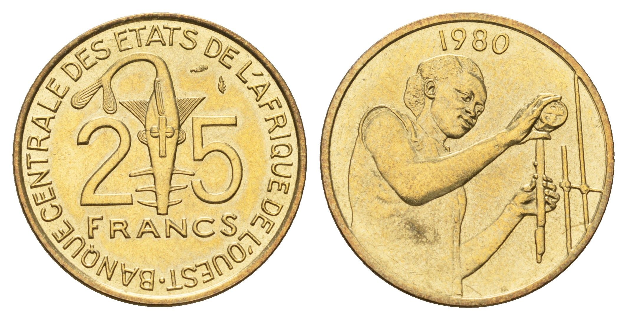 Западная Африка (BCEAO) 25 франков 1980 KM 9 алюминиевая бронза UNC 4671-154