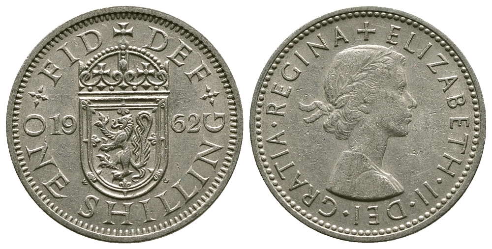 Великобритания 1 шиллинг 1962 Елизавета II (1952-2022), Шотландский герб KM 905, Spink 4148 медно-никель 4384-657