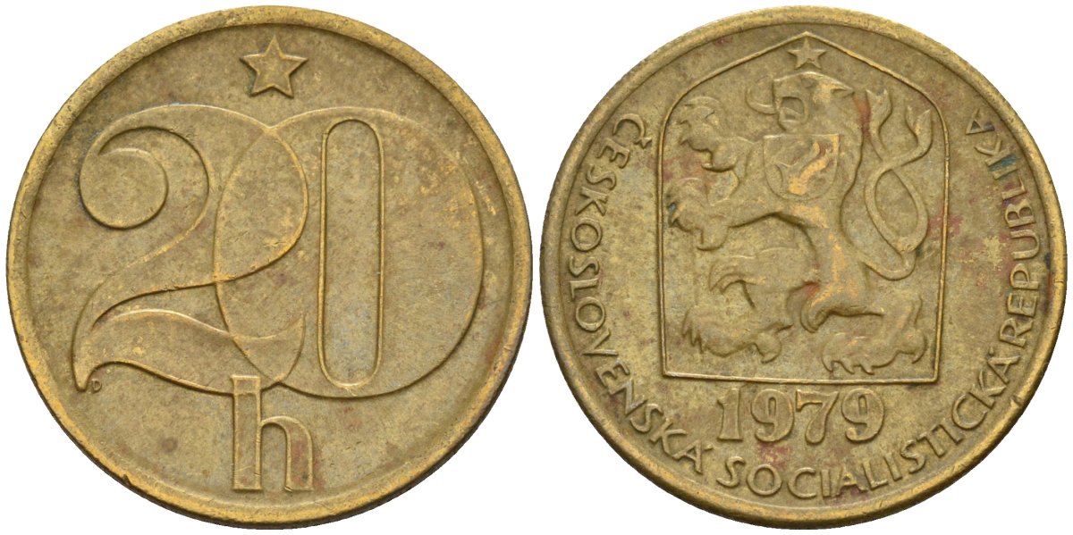 Чехословакия 20 геллеров 1979 KM 74 латунь 4152-836