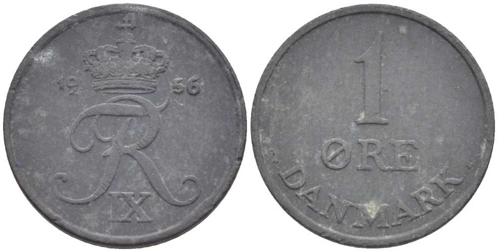 ДАНИЯ 1 ЭРЕ 1956 С; S, ФРЕДЕРИК IX (1947-1972) KM 839.2 цинк 4387-341