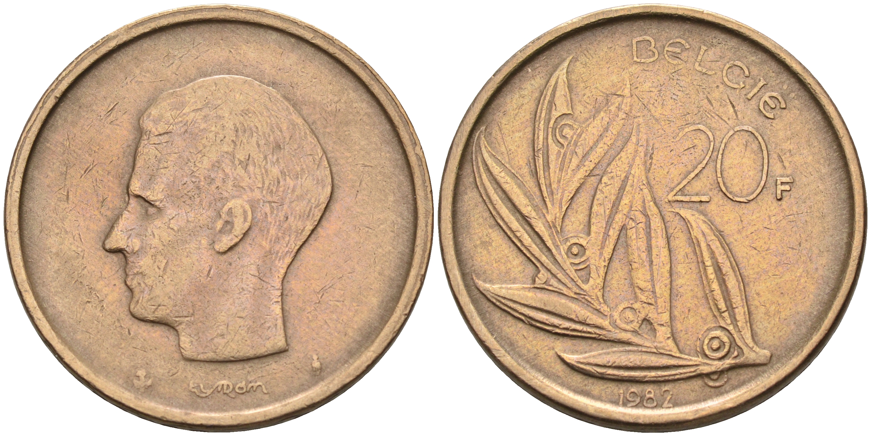 Бельгия 20 франков 1982 Belgie KM 160 никель бронза    4595-1032