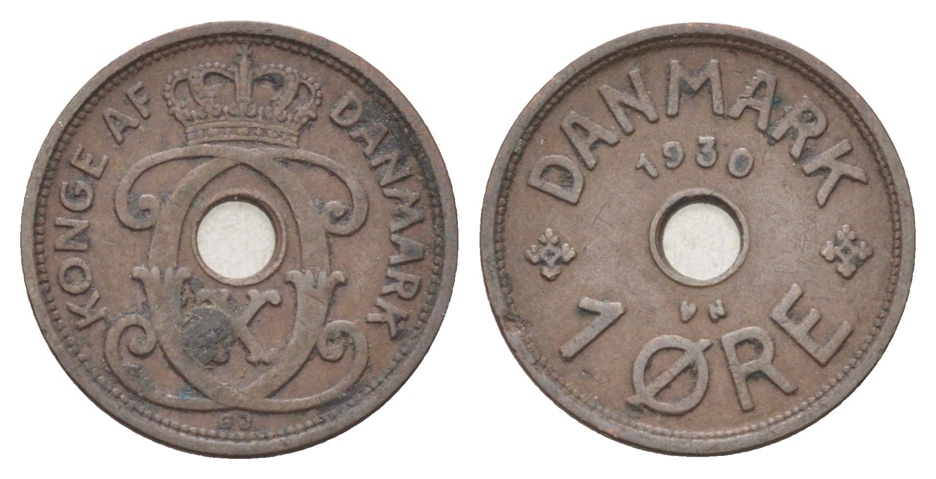 Дания 1 эре 1930 N, Кристиан X (1912-1947) KM 826 бронза 4701-561