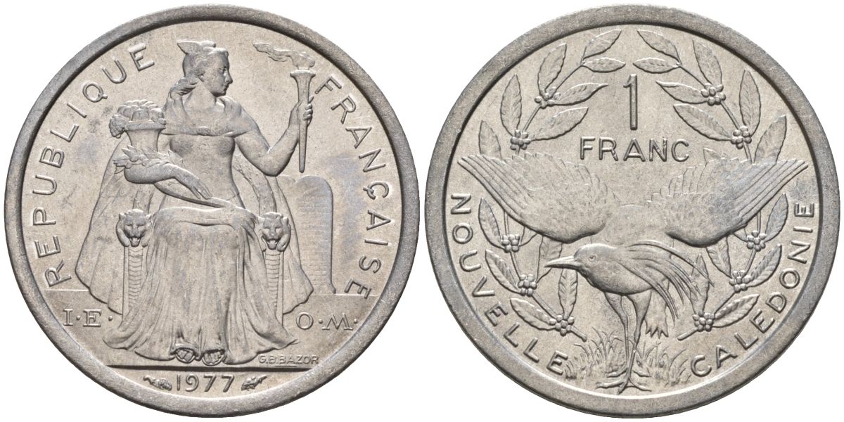 Французская Новая Каледония 1 франк 1977 KM 10 алюминий 4153-643