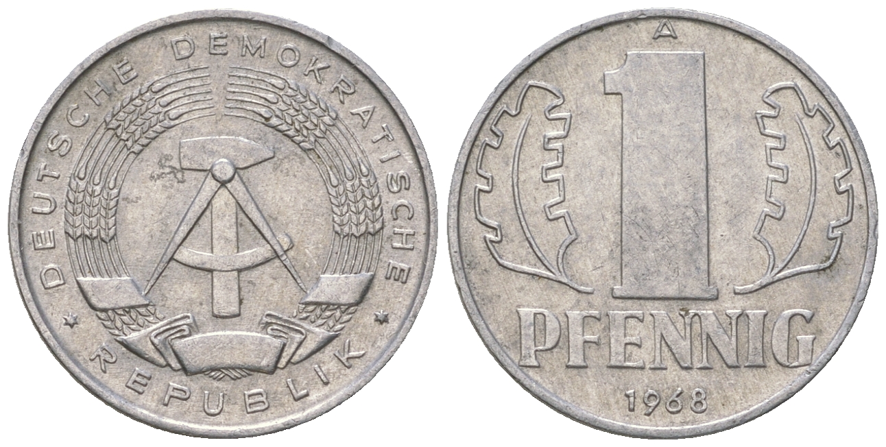 ГДР 1 пфенниг 1968 А КМ 8.1 алюминий 3458-326