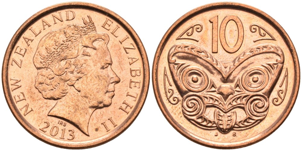Новая Зеландия 10 центов 2013 маска Маори, Елизавета II (1952-) KM 117а сталь плакированная медью 92-813