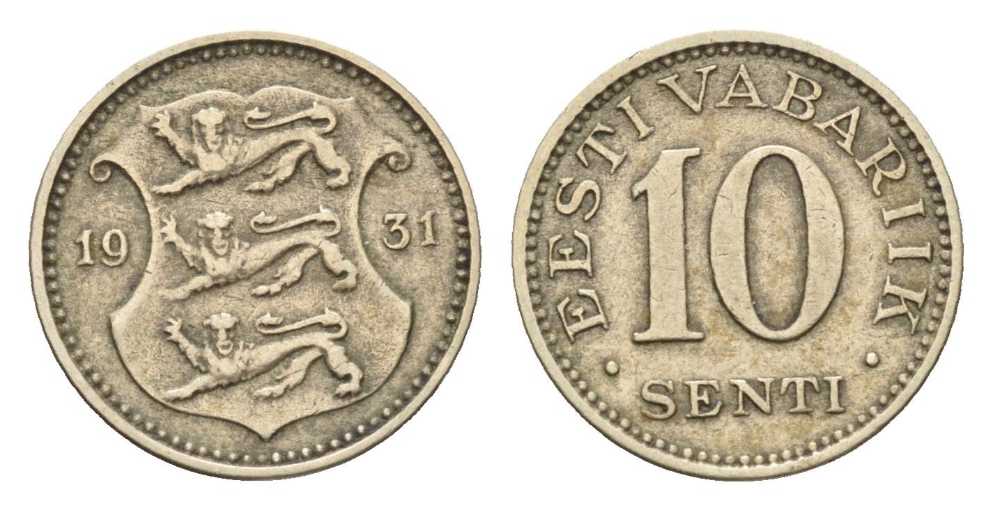 Эстония 10 сентов 1931 год-тип KM 12 никель латунь 4679-623