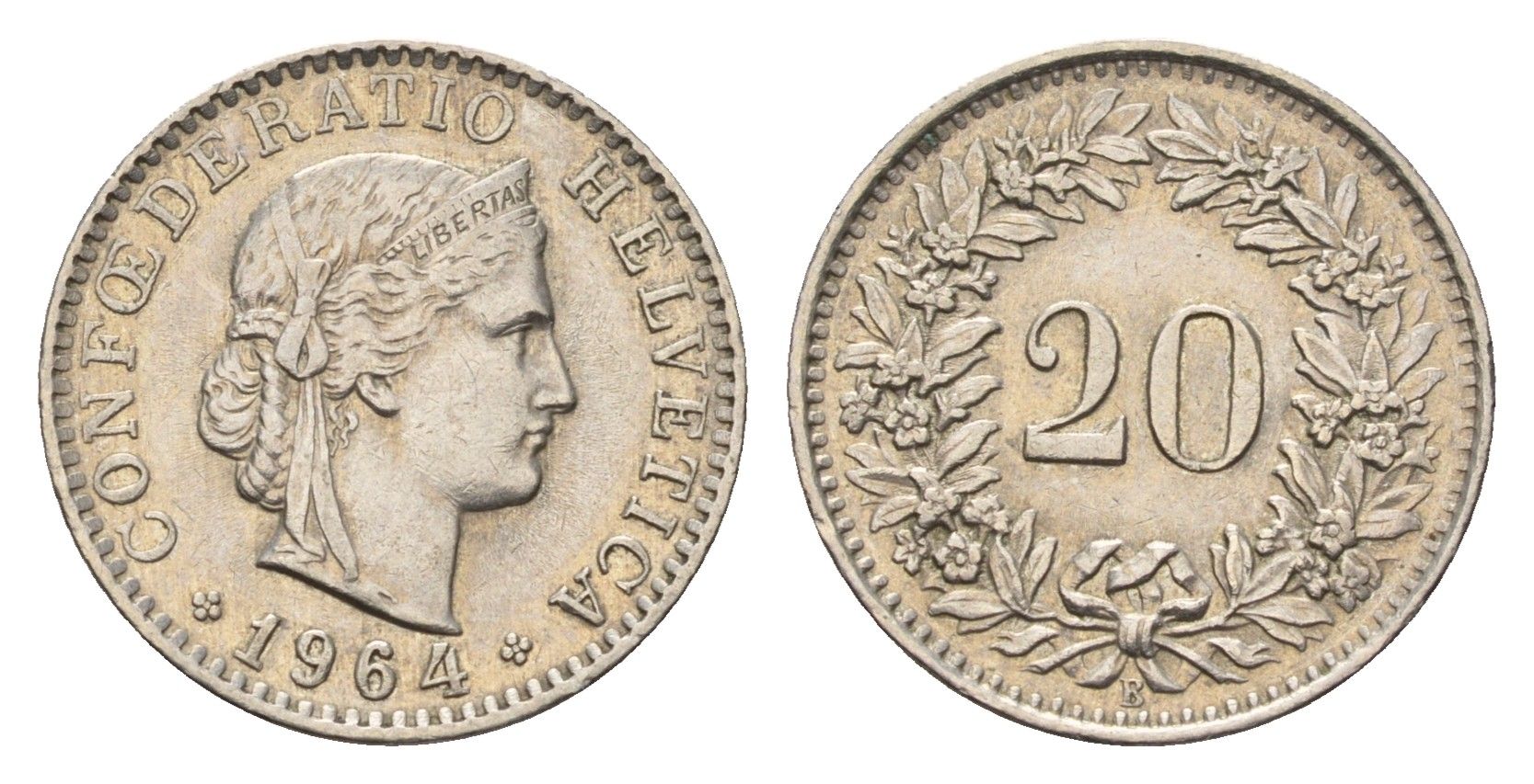 Швейцария 20 раппенов 1964 KM 29a медно-никель 4685-267