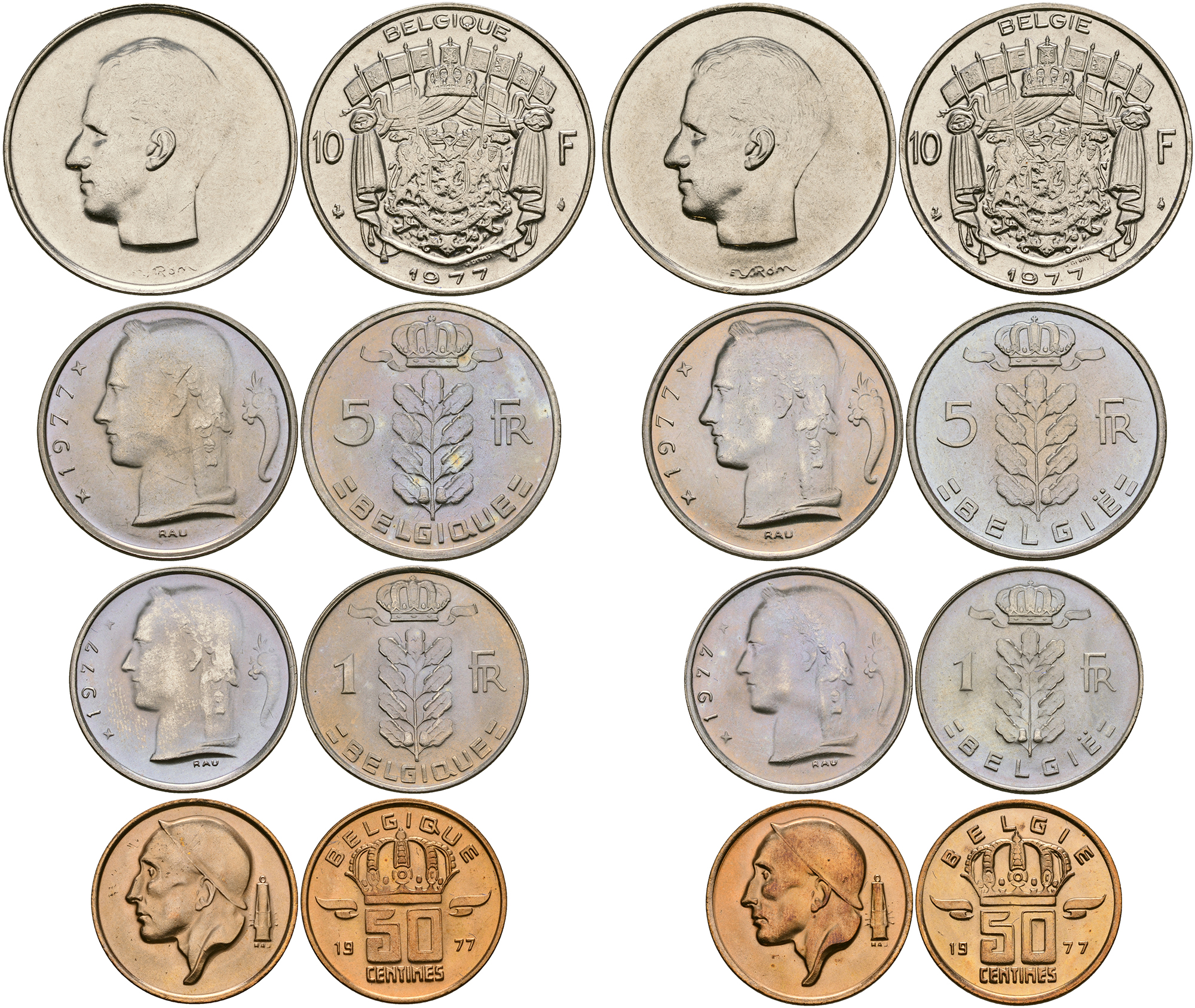 Бельгия официальный набор из 8 монет 1977 Belgie-Belgique, в оригинальной пластиковой коробке KM SS 13   UNC  1-6-1-40