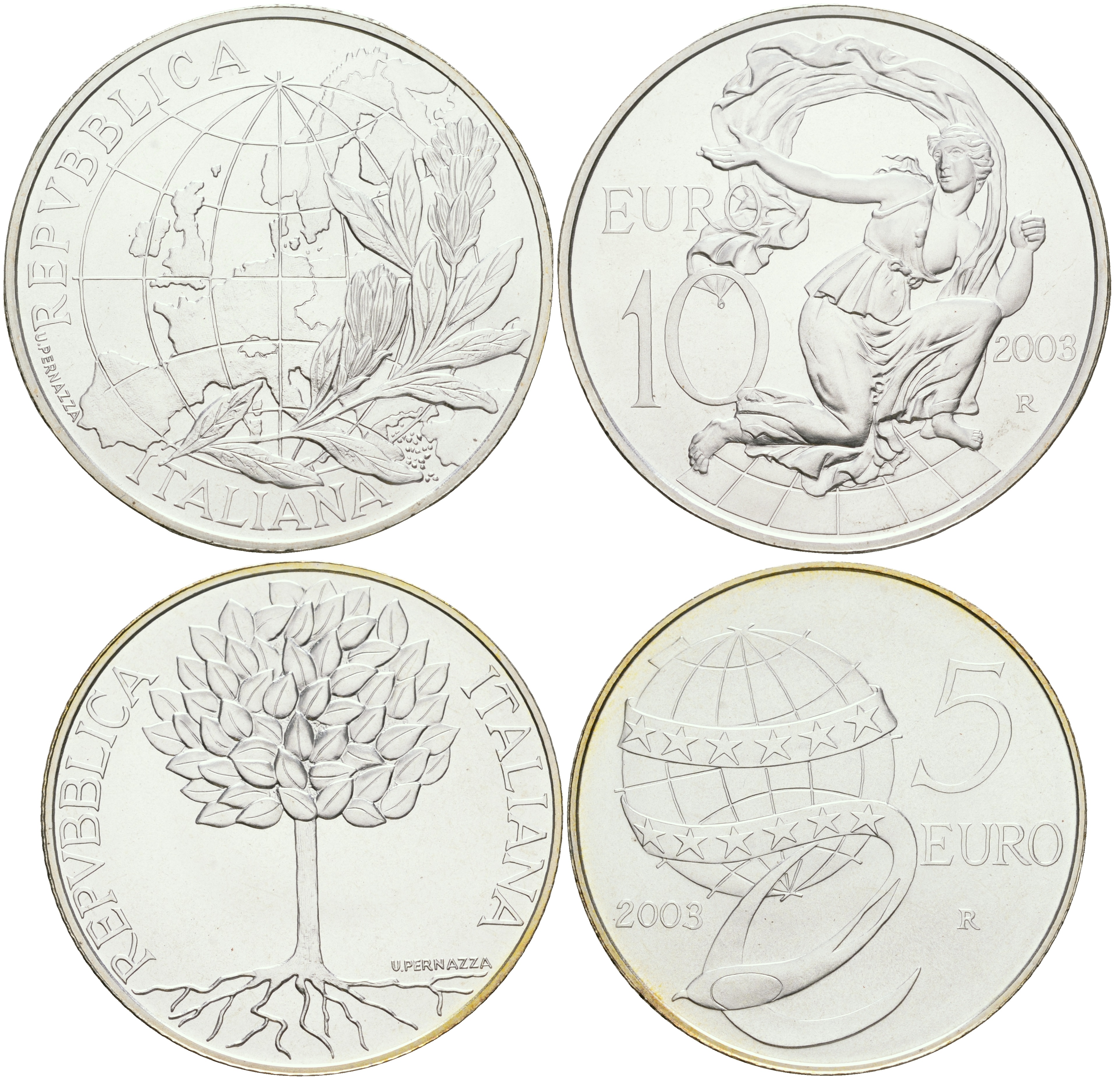 Италия 5 и 10 евро 2003 объединенная Европа серебро UNC 7-5-4-03