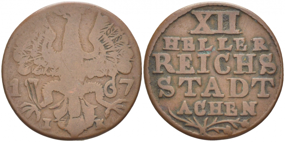 Ахен 12 геллеров 1767 IK KM 51 медь 77-132