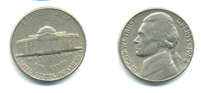 США 5 ЦЕНТОВ 1964 ДЖЕФФЕРСОН KM А192 медно-никель 179-712