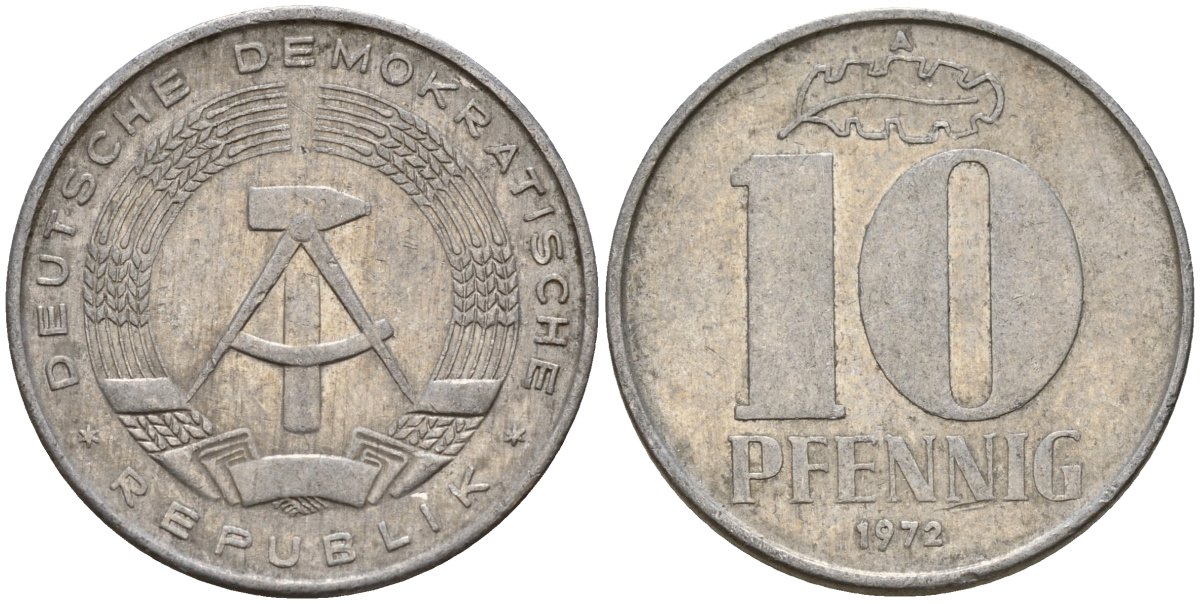ГДР 10 пфеннигов 1972 A KM 10 алюминий 68-812