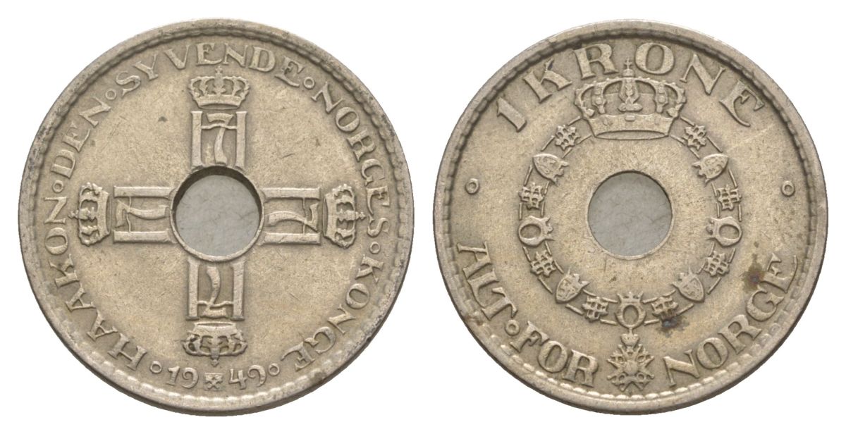 Норвегия 1 крона 1949 Хокон VII (1905-1957) KM 385 медно-никель 4635-626