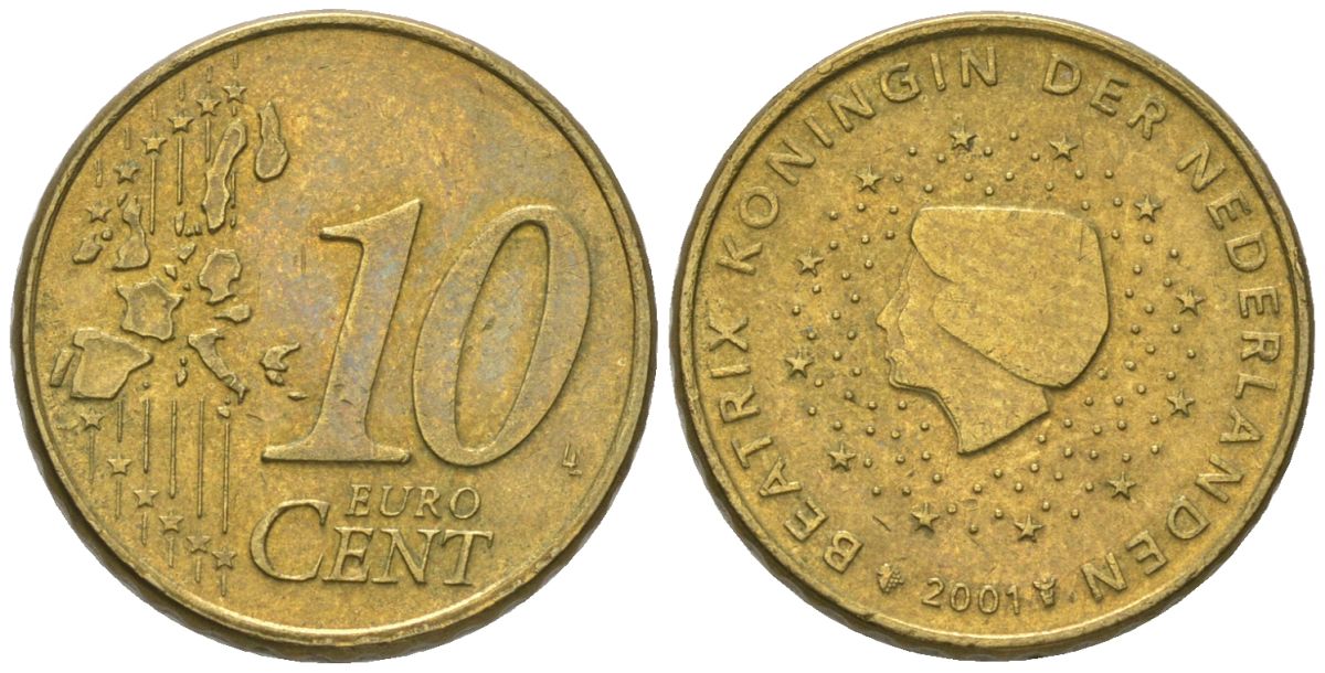 Нидерланды 10 евроцентов 2001 Беатрикс (1980-2013) KM 237 нордик 4580-411