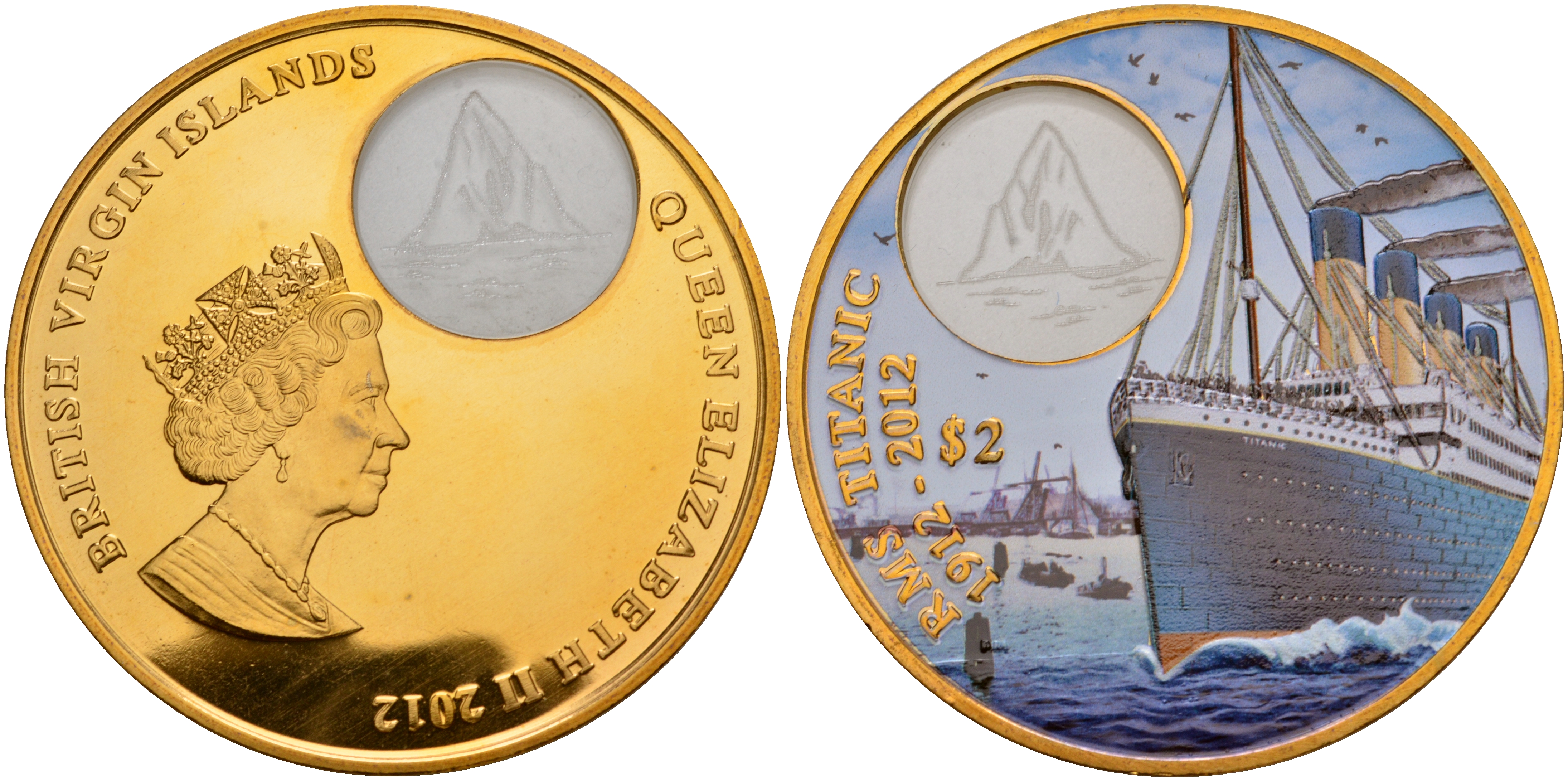 Британские Виргинские острова 2 доллара 2012 100 лет гибели Титаника, с сертификатом, в оригинальной коробке, эмаль, Титаник в порту, вес 42 гр., диаметр 50 мм., тираж 1000 экземпляров бронза PROOF 4-3-5-03