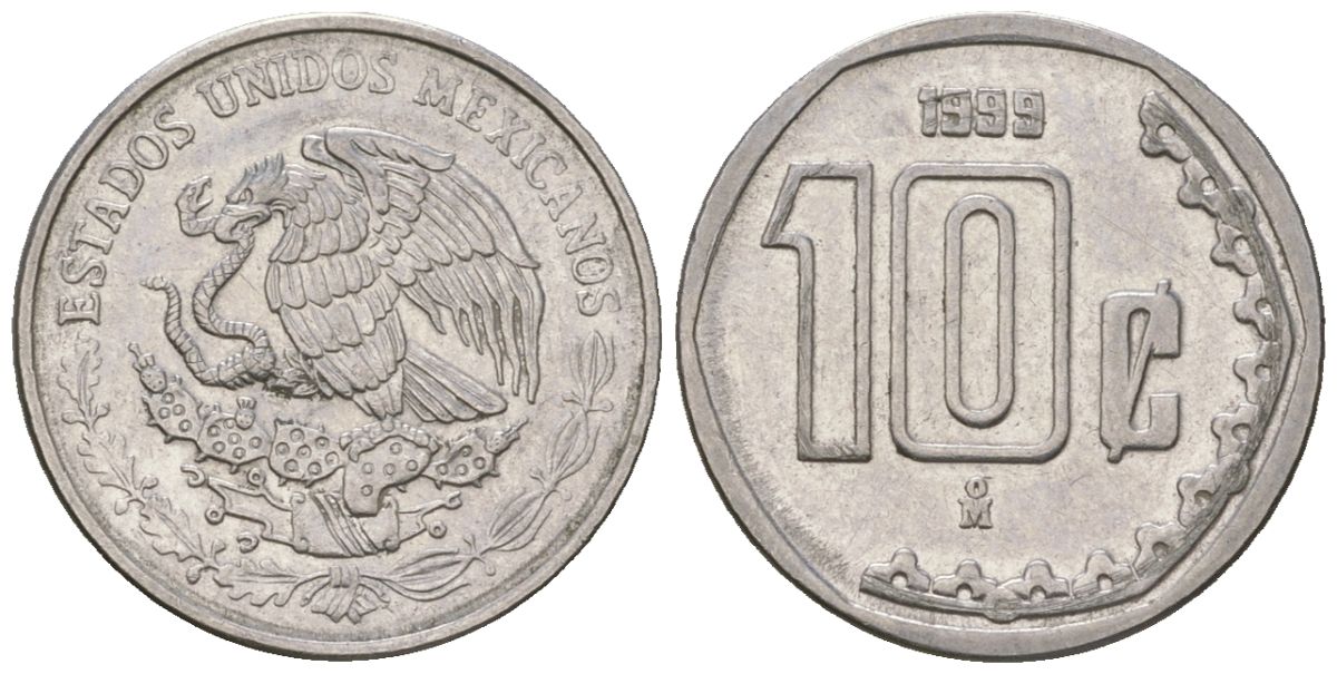 Мексика 10 сентаво 1999 M KM 547 нержавеющая сталь 4598-232