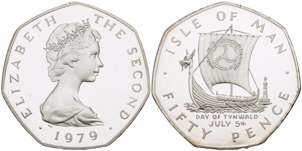 Остров Мэн 50 пенсов 1979 корабль викингов, 5 ИЮЛЯ ДЕНЬ МЭНСКОГО ПАРЛАМЕНТА KM 51a серебро PROOF 00-00
