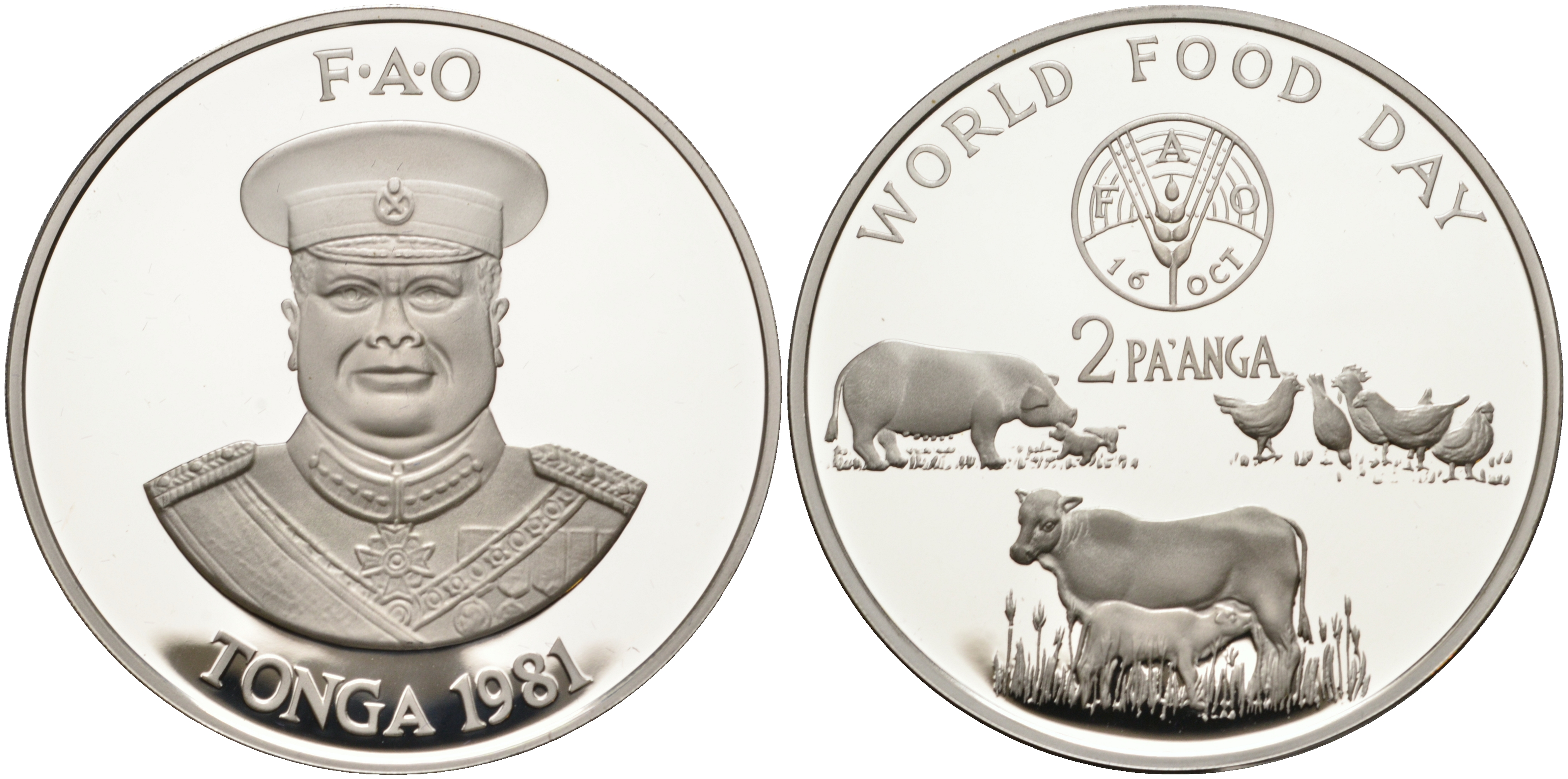 Тонга 2 паанга 1981 FAO, домашние животные, король Тауфа’ахау Тупоу IV (1967-2006) KM 73a серебро PROOF 1069-6-21