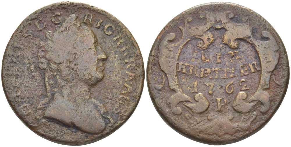 АВСТРИЯ 1 КРЕЙЦЕР 1762 P, МАРИЯ ТЕРЕЗИЯ (1740-1780) KM 1993 медь 180-535