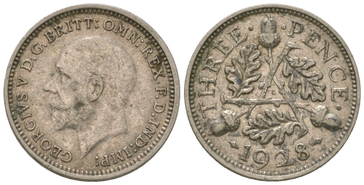 Великобритания 3 пенса 1928 Георг V (1910-1936) KM 831, Spink 4042 серебро 4615-1034