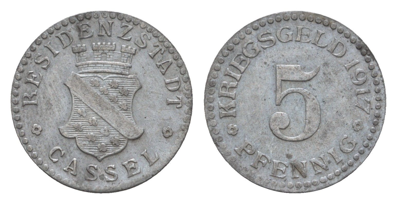 Кассель 5 пфеннигов 1917 Funck 78.2, Men05 4302.5, Men18 5464.2 цинк 4659-233