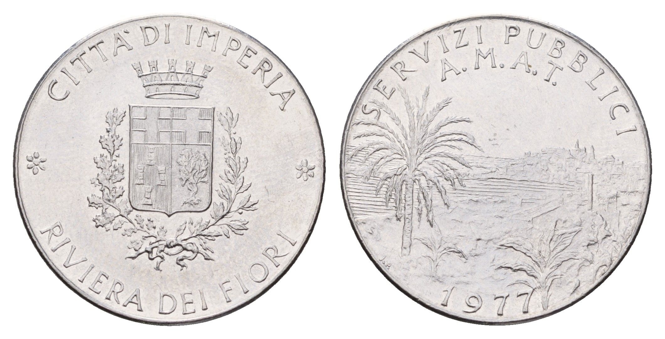 Италия, Лигурии транспортный жетон 1977 диаметр 27 мм, вес 7,9 гр нержавеющая сталь 4670-1022