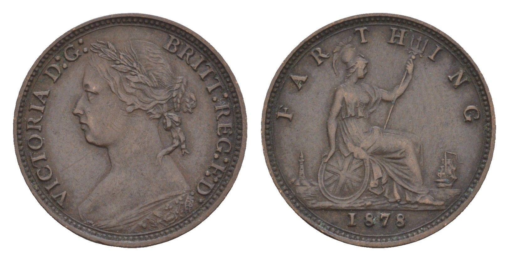 Великобритания 1 фартинг 1878 Виктория (1837-1901) KM 753, Spink 3958 бронза 4658-924